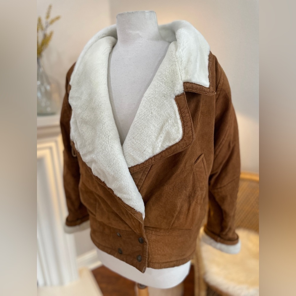 Vintage Karizma Brown Suede Leather Shearling Style Jacket Women’s Coat